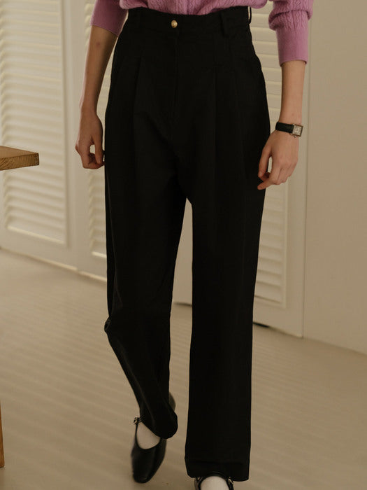 [TILLIDIE] Gold button classic cotton pants_Black
