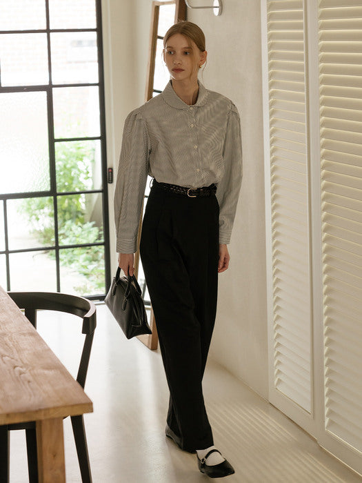 [TILLIDIE] Gold button classic cotton pants_Black