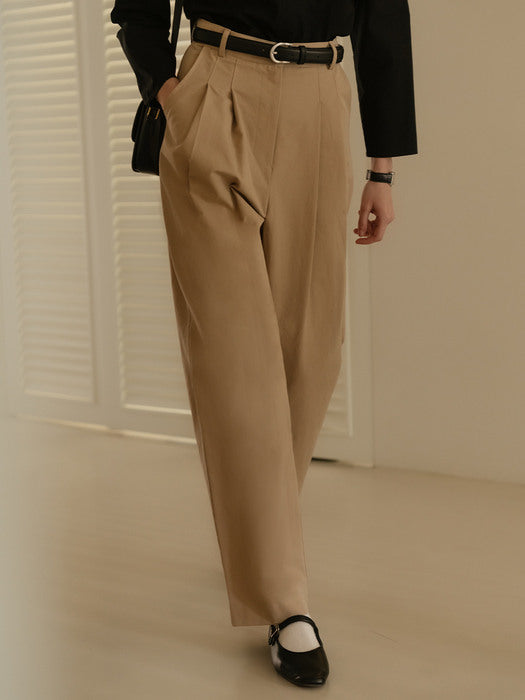 [TILLIDIE] Gold button classic cotton pants_Beige
