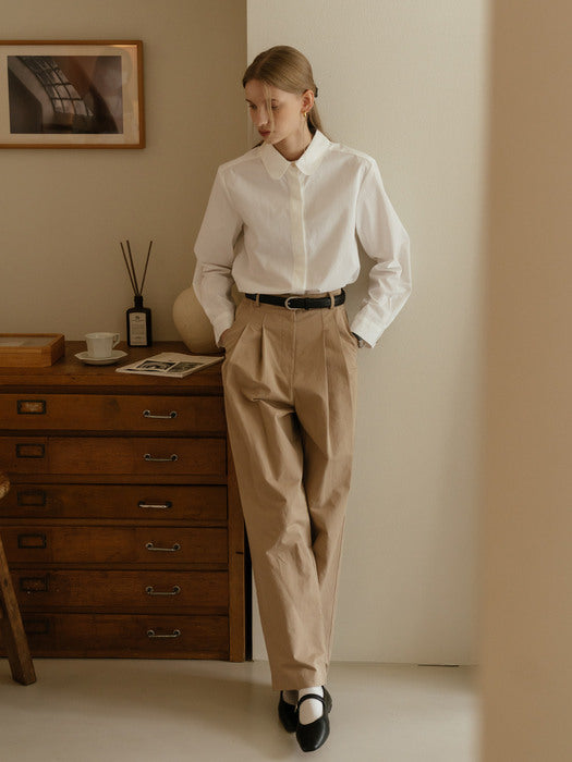 [TILLIDIE] Gold button classic cotton pants_Beige