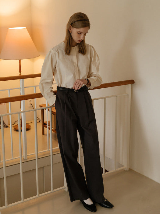 [TILLIDIE] Side button wide cotton pants(Charcoal)