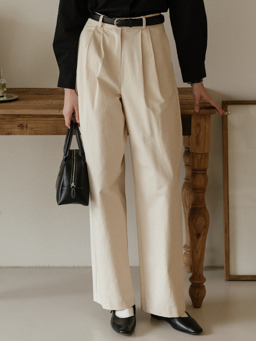 [TILLIDIE] Side button wide cotton pants(Cream beige)