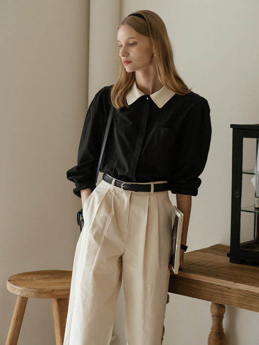 [TILLIDIE] Side button wide cotton pants(Cream beige)