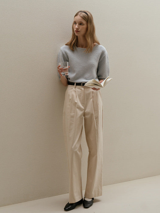 [TILLIDIE] Side button wide cotton pants(Cream beige)