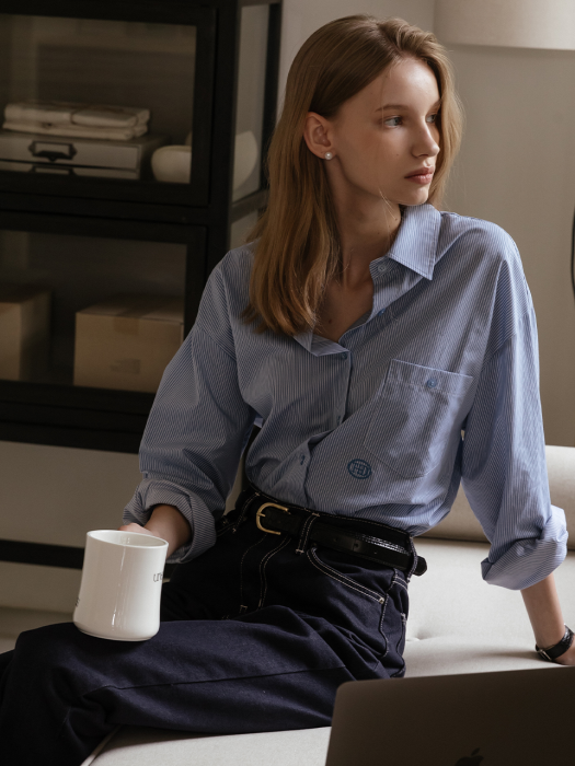 [TILLIDIE] TD logo stripe shirt(Skyblue)