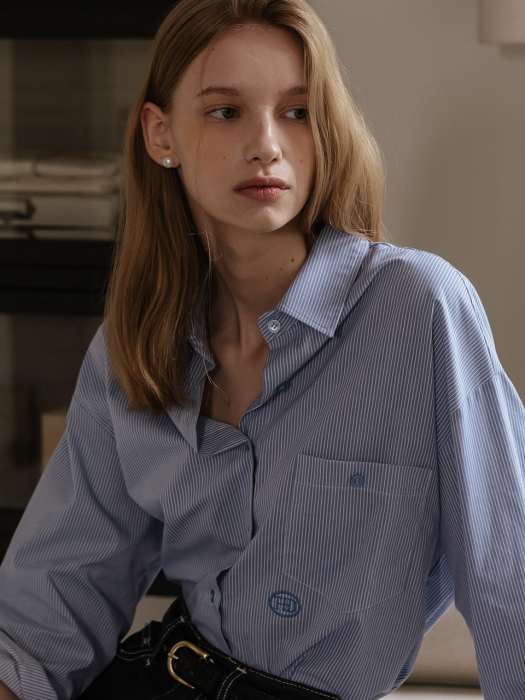 [TILLIDIE] TD logo stripe shirt(Skyblue)