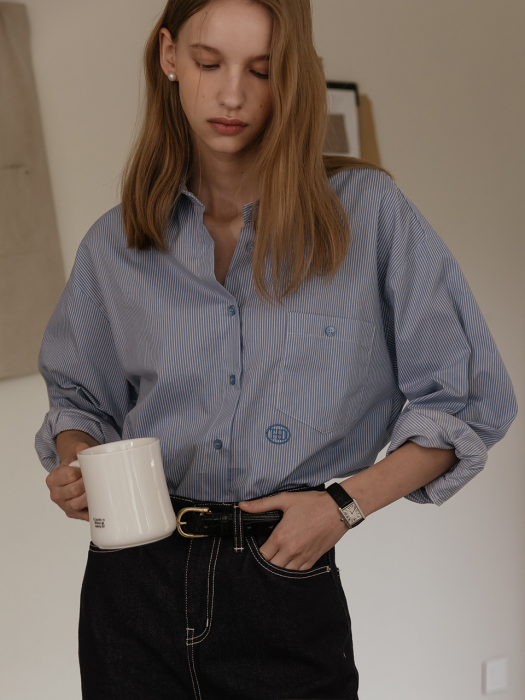 [TILLIDIE] TD logo stripe shirt(Skyblue)