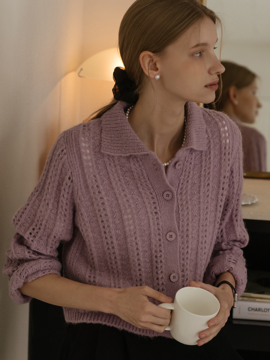 [TILLIDIE] Alpaca collar cardigan(Purple)