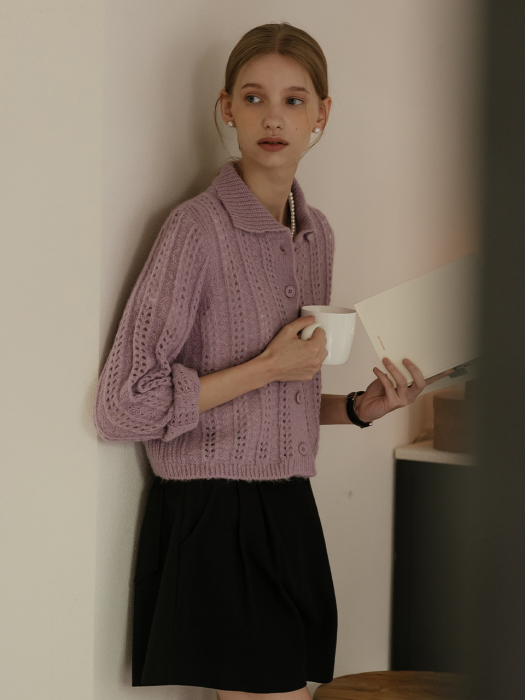 [TILLIDIE] Alpaca collar cardigan(Purple)