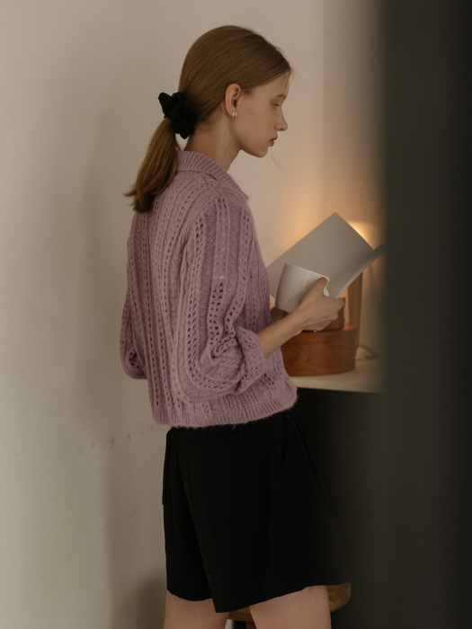 [TILLIDIE] Alpaca collar cardigan(Purple)