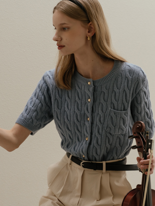 [TILLIDIE] Cashmere half sleeve cardigan_Skyblue