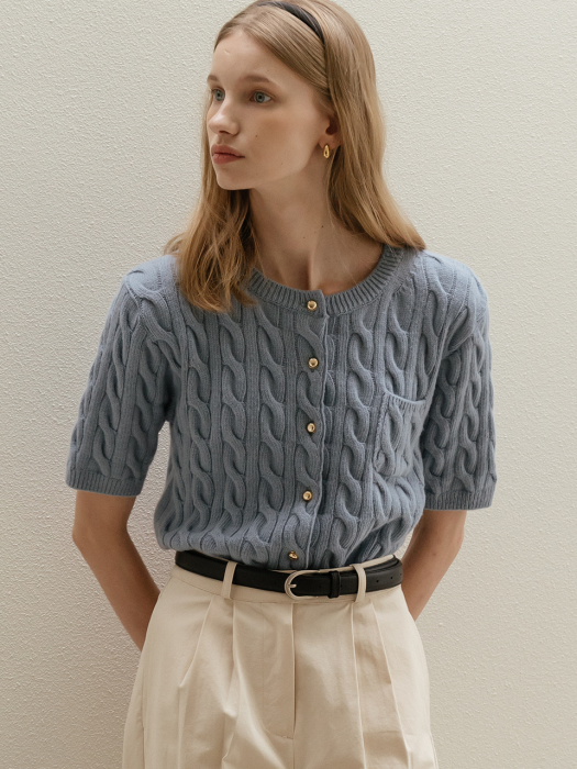 [TILLIDIE] Cashmere half sleeve cardigan_Skyblue