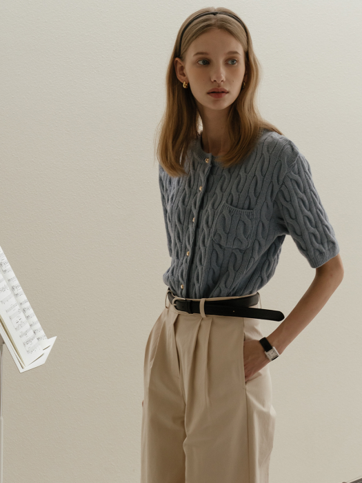 [TILLIDIE] Cashmere half sleeve cardigan_Skyblue