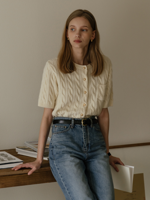 [TILLIDIE] Cashmere half sleeve cardigan(Ivory)