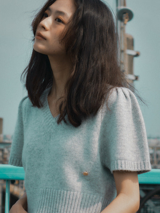 [TILLIDIE] Raccoon V-neck knit top_2color