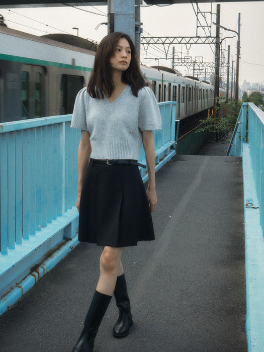 [TILLIDIE] Raccoon V-neck knit top_2color