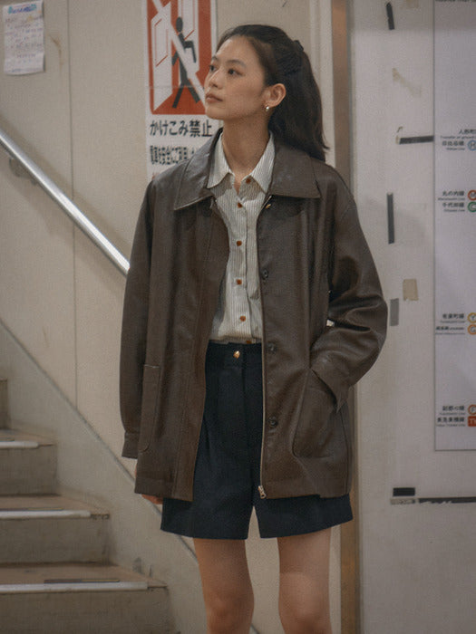 Tillidie Faux leather pocket jacket Brown