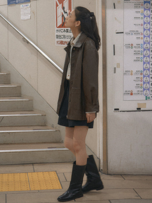 Tillidie Faux leather pocket jacket Brown