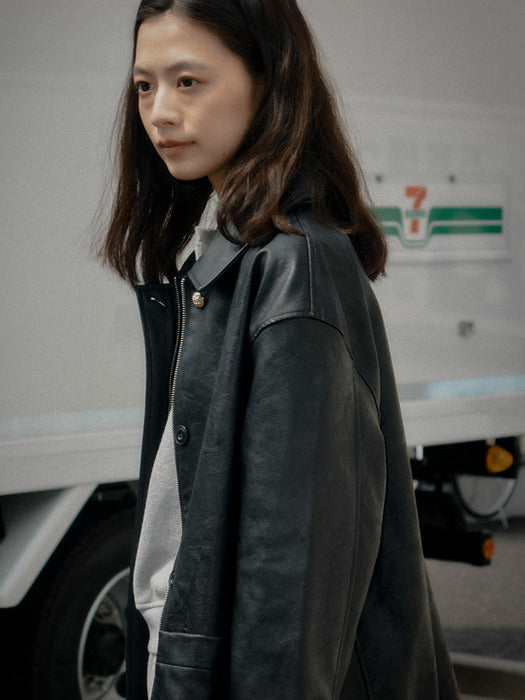 [TILLIDIE] Faux leather pocket jacket_Black