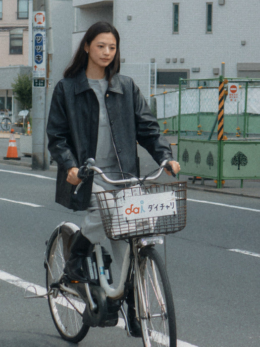 [TILLIDIE] Faux leather pocket jacket_Black