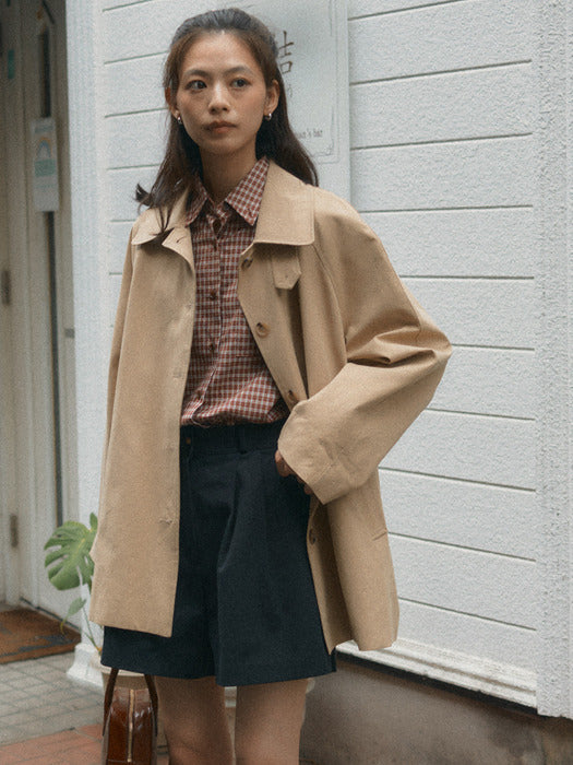 [TILLIDIE] Mac half trench coat_Deep beige