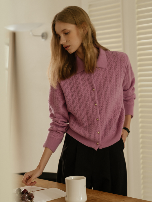 [TILLIDIE] Raccoon gold button cardigan(Purple)