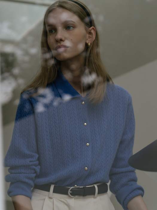 [TILLIDIE] Raccoon gold button cardigan_Blue