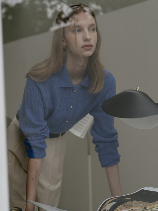 [TILLIDIE] Raccoon gold button cardigan_Blue