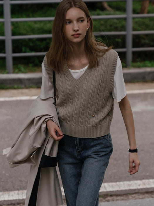 [TILLIDIE] Monica knit vest_Khaki