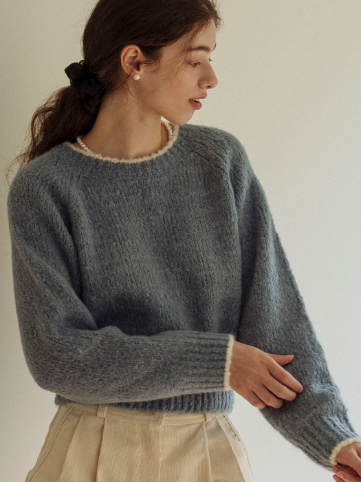 [TILLIDIE] Alpaca coloring knit top_Sky blue