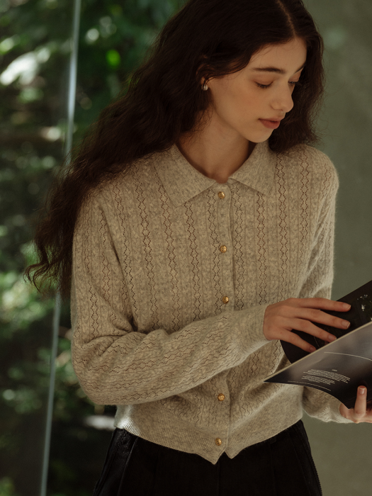 [TILLIDIE] Raccoon gold button cardigan(Gray)