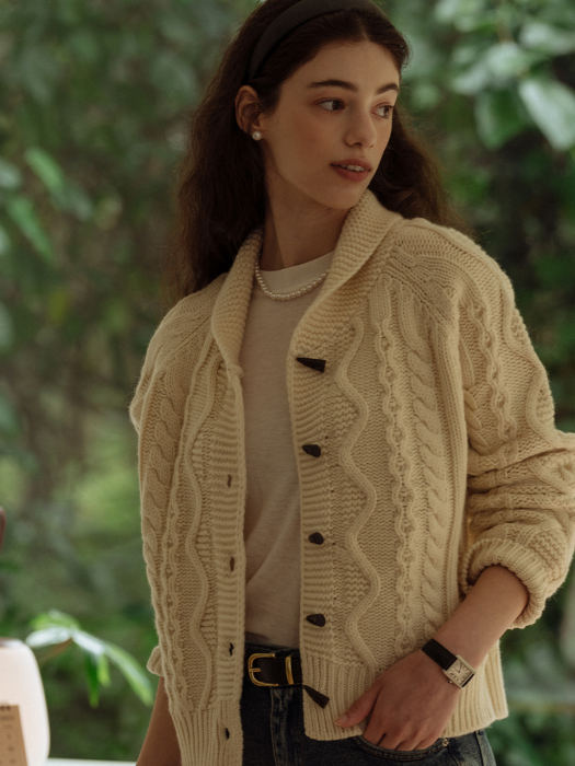 [TILLIDIE] Lambswool toggle cardigan(Ivory)