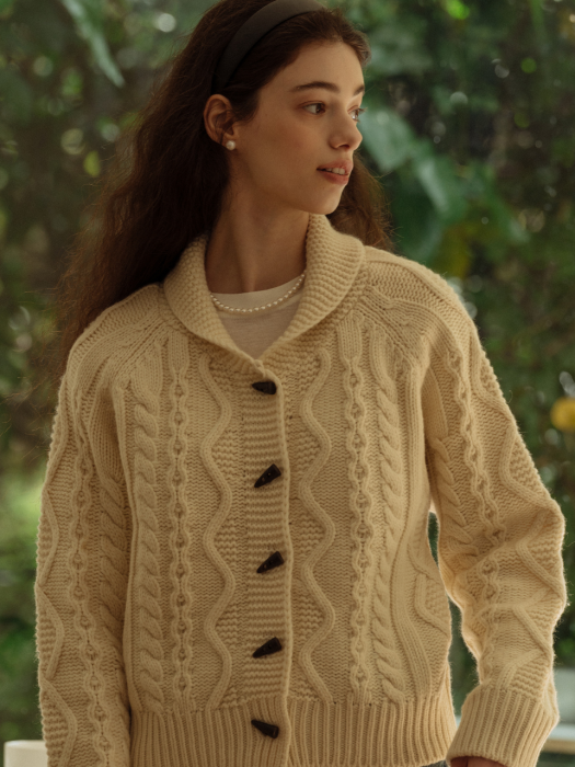 [TILLIDIE] Lambswool toggle cardigan(Ivory)