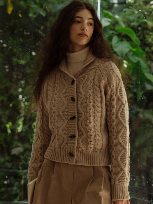 [TILLIDIE] Lambswool toggle cardigan_Beige