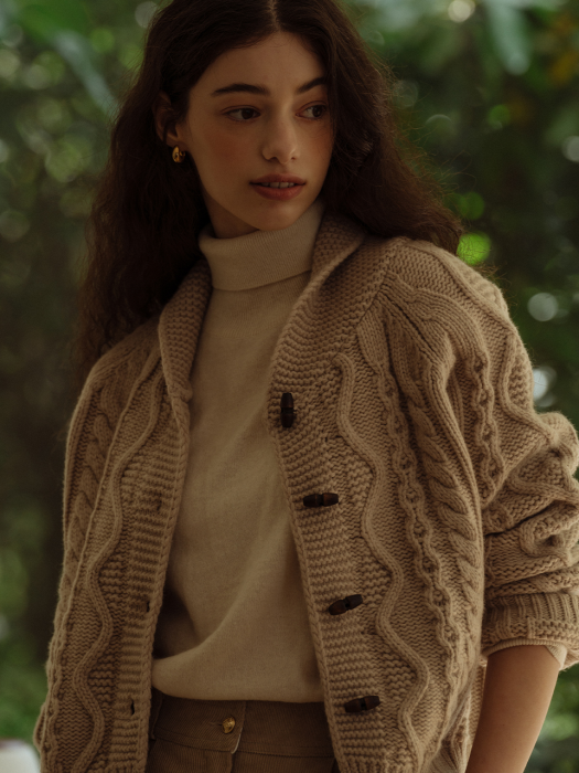 [TILLIDIE] Lambswool toggle cardigan_Beige