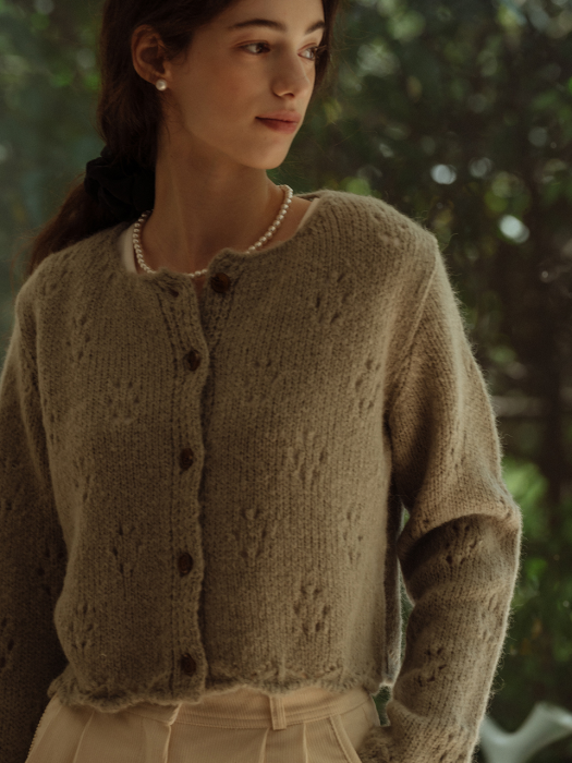 [TILLIDIE] Jane alpaca cardigan(Khaki gray)