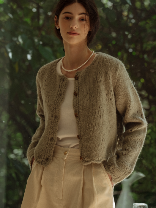 [TILLIDIE] Jane alpaca cardigan(Khaki gray)