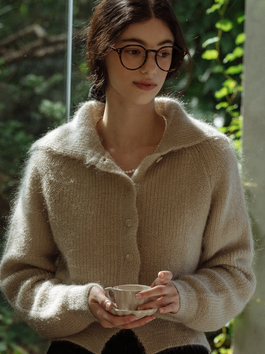 [TILLIDIE] Mohair knit cardigan_Gray beige