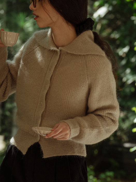 [TILLIDIE] Mohair knit cardigan_Gray beige