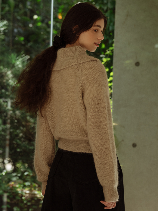 [TILLIDIE] Mohair knit cardigan_Gray beige