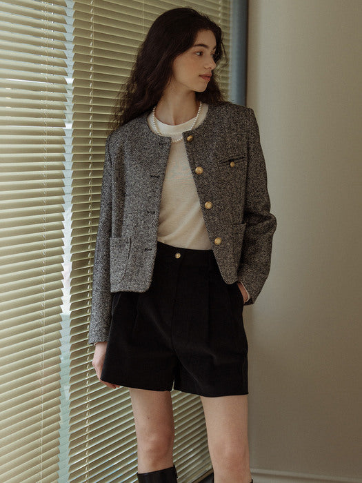 [TILLIDIE] Corduroy two turk short pants(Black)