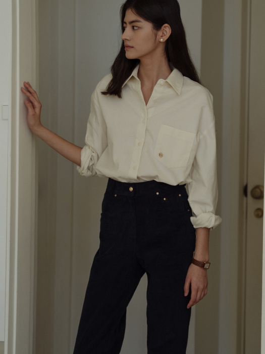 [TILLIDIE] Gold button point corduroy pants_Navy