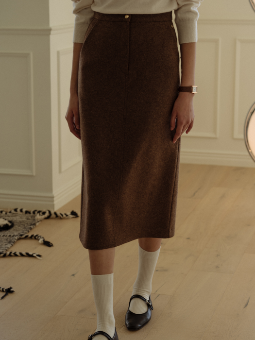 [TILLIDIE] Wool logo point skirt(Brown)