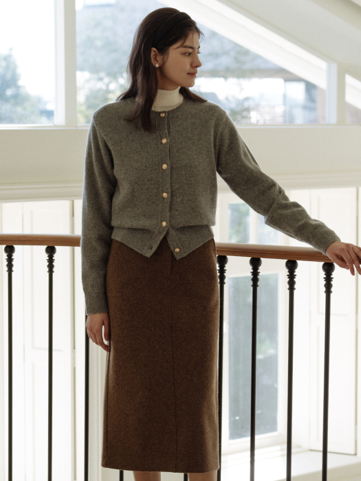 [TILLIDIE] Wool logo point skirt(Brown)