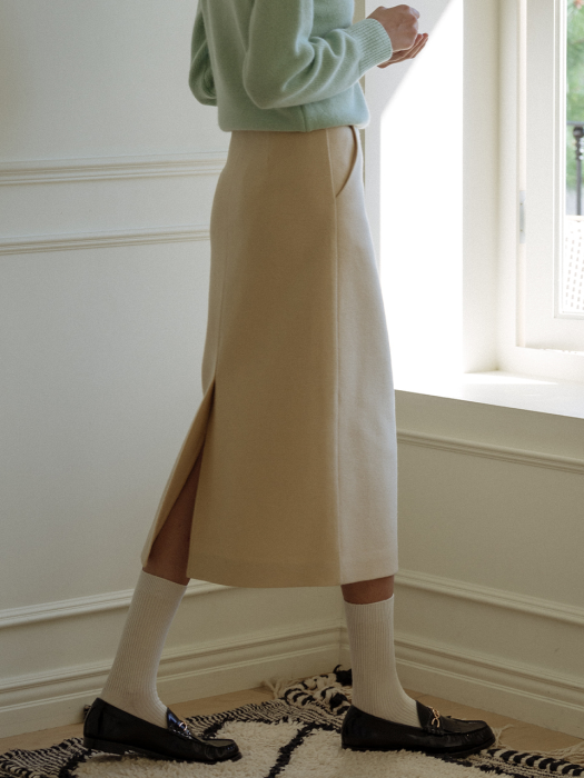[TILLIDIE] Wool logo point skirt(Butter)