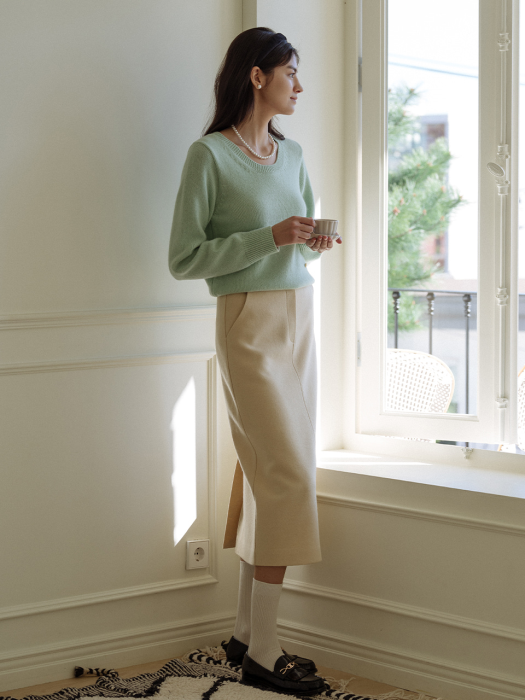 [TILLIDIE] Wool logo point skirt(Butter)