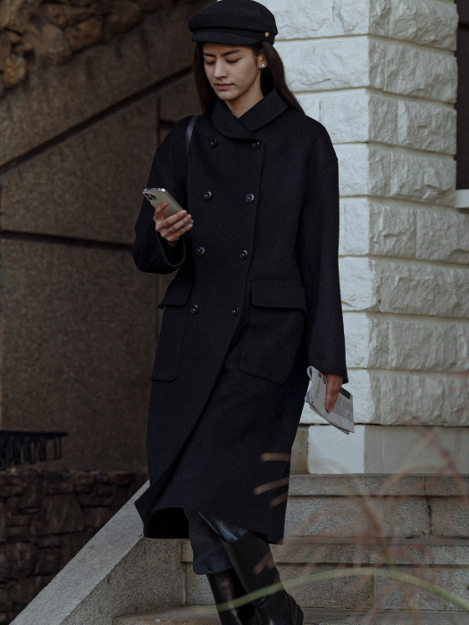 [TILLIDIE] Shawl collar double coat(Black)