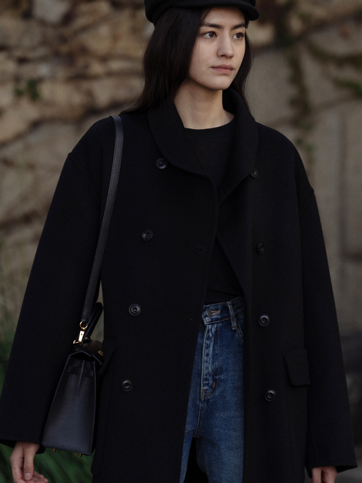 [TILLIDIE] Shawl collar double coat(Black)