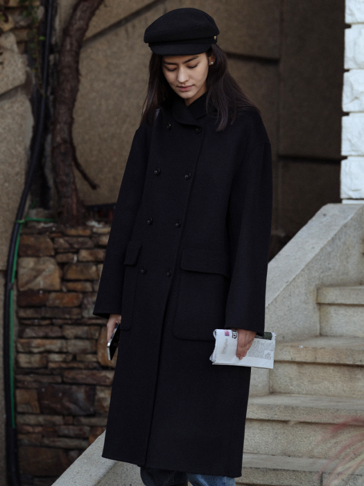 [TILLIDIE] Shawl collar double coat(Black)