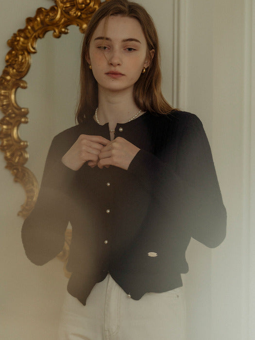 [TILLIDIE] Cashmere pearl button cable cardigan_Black